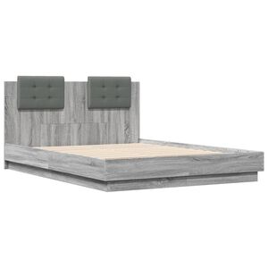 vidaXL Cama con cabecero madera de ingenier&iacute;a gris Sonoma 135x190 cm