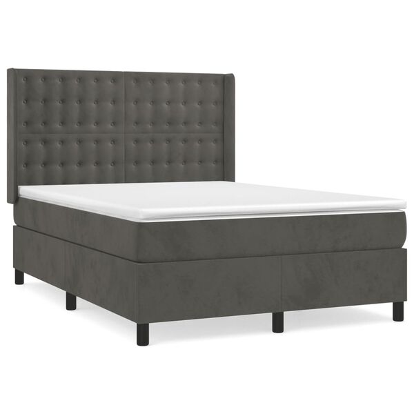 vidaXL Cama box spring con colch&oacute;n terciopelo gris oscuro 140x190 cm