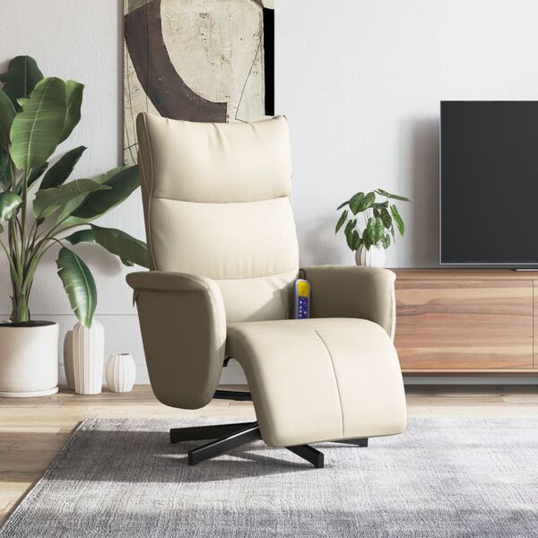 vidaXL Sill&oacute;n reclinable masaje con reposapi&eacute;s cuero sint&eacute;tico crema
