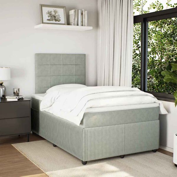 vidaXL Cama box spring con colch&oacute;n terciopelo gris claro 120x200 cm