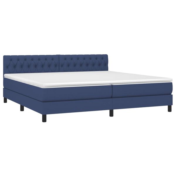 vidaXL Cama box spring colch&oacute;n y luces LED tela azul 200x200 cm