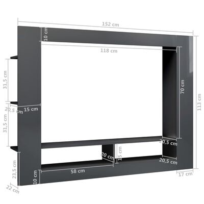 vidaXL Mueble para TV de aglomerado gris brillante 152x22x113 cm