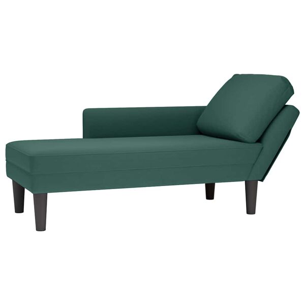 vidaXL Tumbona almohada y reposabrazo derecho terciopelo verde oscuro