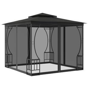 vidaXL Cenador con redes gris antracita 300x300x265 cm