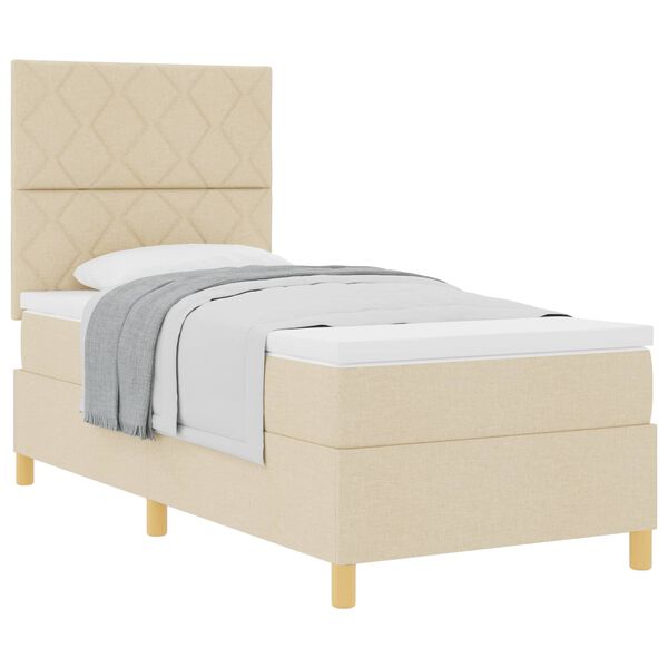 vidaXL Cama tipo Box Spring con colch&oacute;n Crema 100 x 200 cm tela