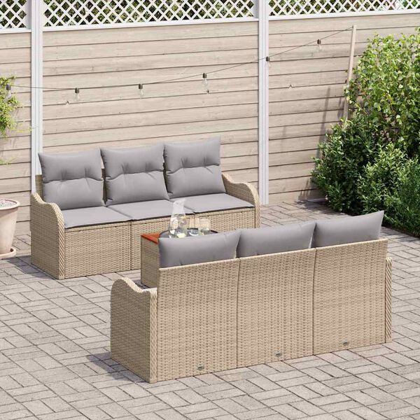 vidaXL Conjunto de sof&aacute;s de jard&iacute;n 7 pcs Beige y Gris Claro