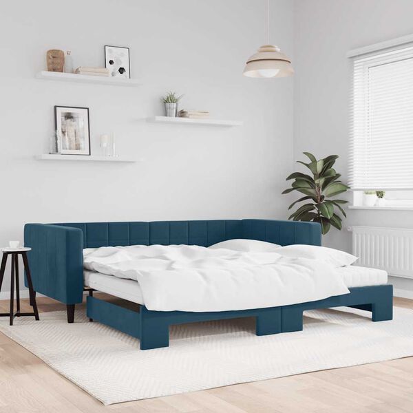vidaXL Sof&aacute; cama nido con colch&oacute;n terciopelo azul 100x200 cm