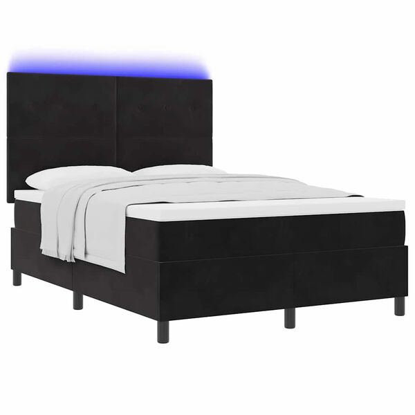 vidaXL Cama Box Spring LED con colch&oacute;n Negro 160 x 200 cm tela