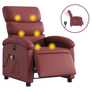 vidaXL Sillón de masaje reclinable de cuero artificial rojo tinto