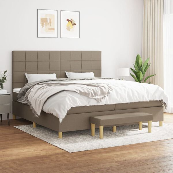 vidaXL Cama box spring con colch&oacute;n tela gris taupe 200x200 cm