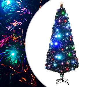 vidaXL &Aacute;rbol de Navidad preiluminado con soporte y LED fibra &oacute;ptica 210 cm