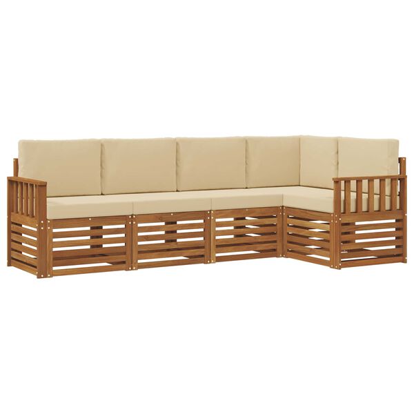 vidaXL Juegos de sof&aacute;s 5 pcs Natural y Beige Madera de Acacia S&oacute;lida