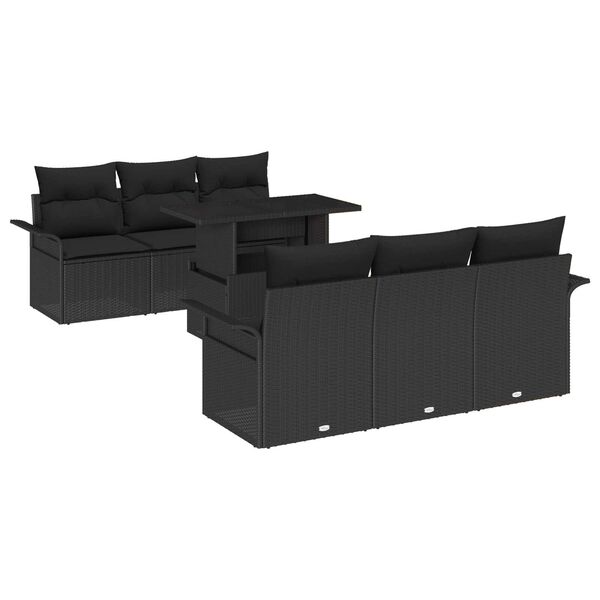 vidaXL Conjunto de sof&aacute; de jard&iacute;n 7 pcs Negro Rattan de Poli&eacute;ster