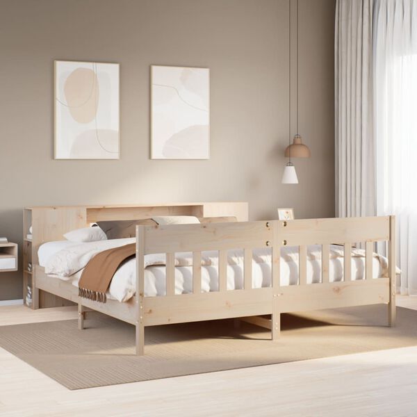 vidaXL Cama con estanter&iacute;a sin colch&oacute;n madera maciza de pino 180x200cm