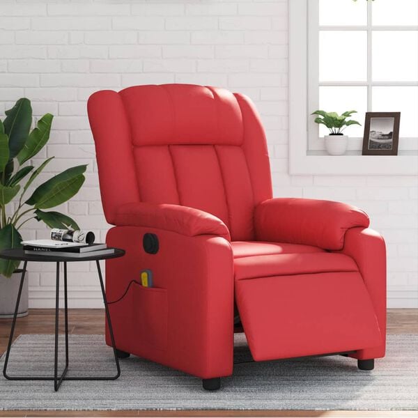 vidaXL Sillón de masaje reclinable eléctrico de cuero artificial rojo
