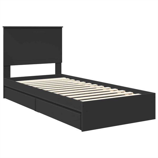 vidaXL Cama con almacenamiento Negro 90 x 190 cm Madera de ingenier&iacute;a