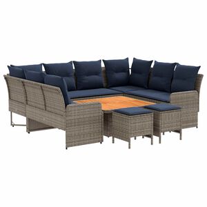 vidaXL Juegos de muebles 8 pcs Gris y azul marino Rat&aacute;n sint&eacute;tico