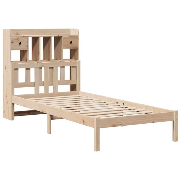 vidaXL Cama con estanter&iacute;a sin colch&oacute;n madera maciza de pino 90x190 cm