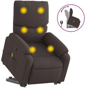 vidaXL Silla de masaje reclinable de pie de tela marr&oacute;n oscuro