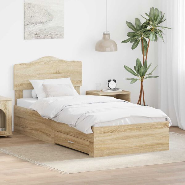 vidaXL Estructura de cama con cabecera Roble Sonoma 100 x 200 cm