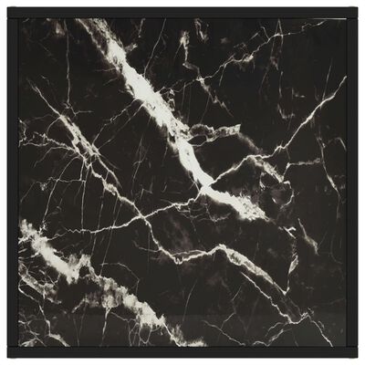 vidaXL Mesa de centro negra con vidrio de mármol negro 60x60x35 cm