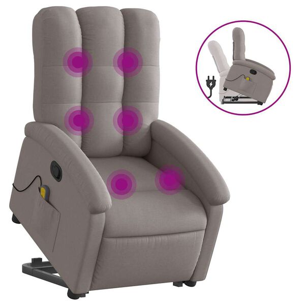 vidaXL Sill&oacute;n reclinable de masaje elevable tela gris taup&eacute;