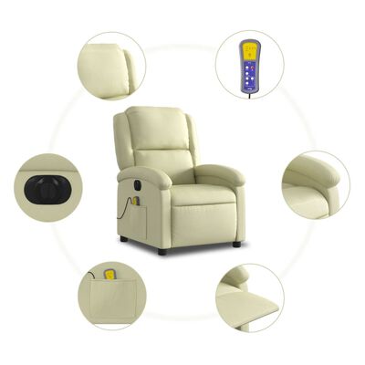 vidaXL Sillón reclinable de masaje eléctrico cuero auténtico crema