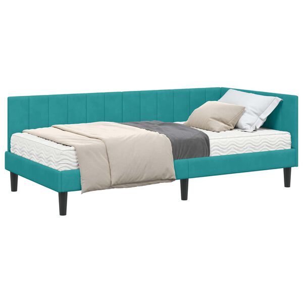 vidaXL Estructura de Cama Esquina con Colch&oacute;n 2 pcs Tuquesa Terciopelo