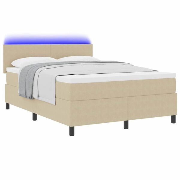 vidaXL Cama Box Spring LED Gris claro y . 160 x 200 cm Tela de Pana
