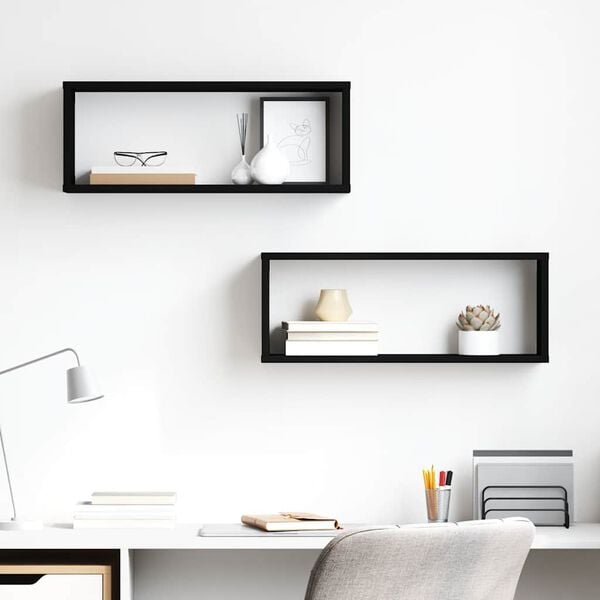 vidaXL Estante cubo de pared 2 uds contrachapado negro 60x15x23 cm