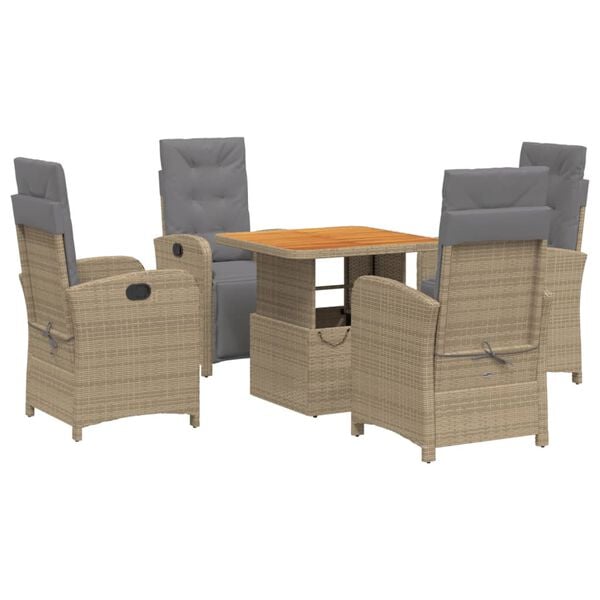 vidaXL Set comedor de jard&iacute;n 5 pzas con cojines rat&aacute;n sint&eacute;tico beige