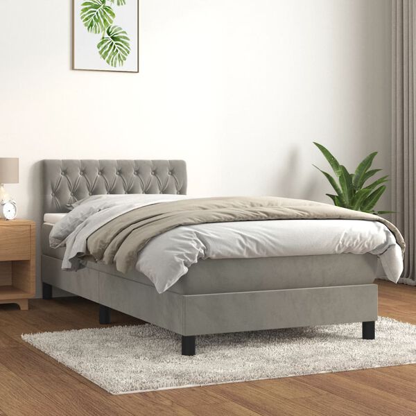 vidaXL Cama box spring con colch&oacute;n terciopelo gris claro 100x200 cm