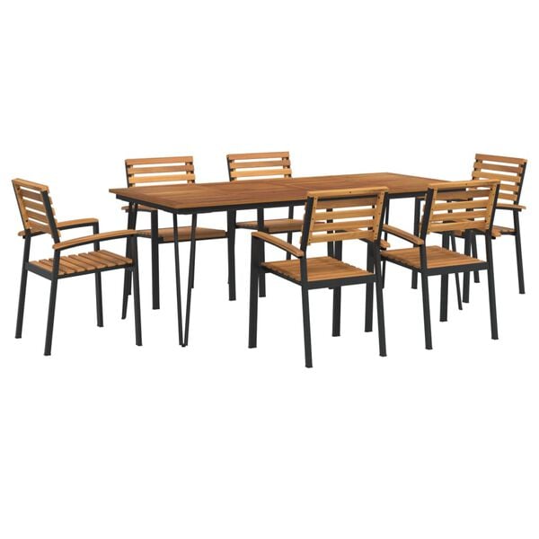 vidaXL Juego de comedor de jard&iacute;n 7 pzas madera maciza acacia y metal
