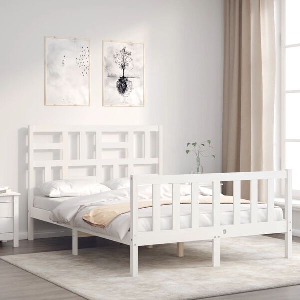 vidaXL Estructura de cama sin colch&oacute;n madera de pino blanca 140x190 cm