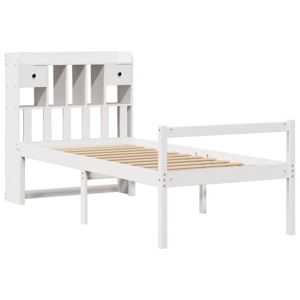 vidaXL Cama con estanter&iacute;a sin colch&oacute;n madera maciza blanco 90x200 cm