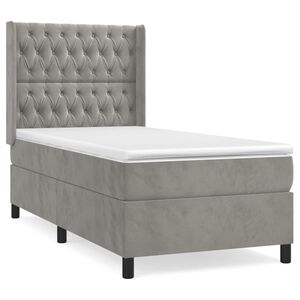 vidaXL Cama box spring con colch&oacute;n terciopelo gris claro 90x190 cm