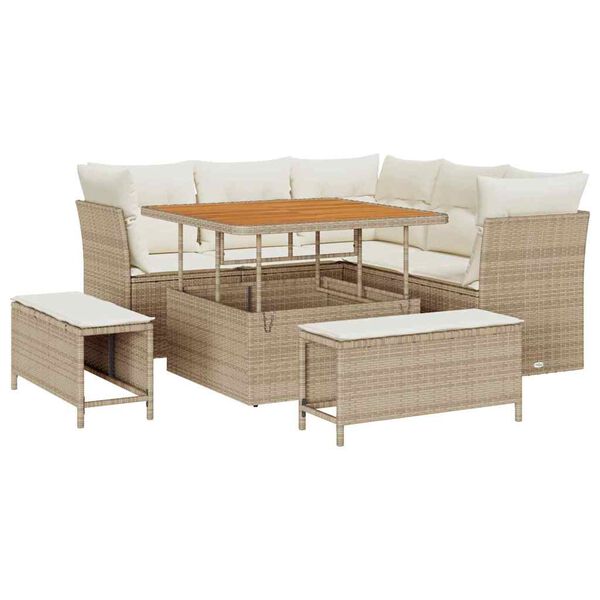 vidaXL Conjunto de sof&aacute; de jard&iacute;n con coj&iacute;n 8 pcs beige y crema