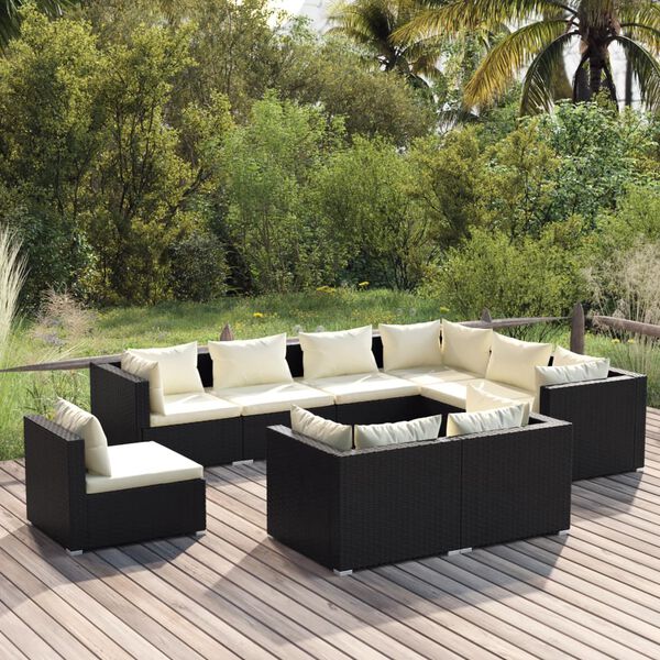 vidaXL Set de muebles de jardín 9 pzas y cojines ratán sintético negro