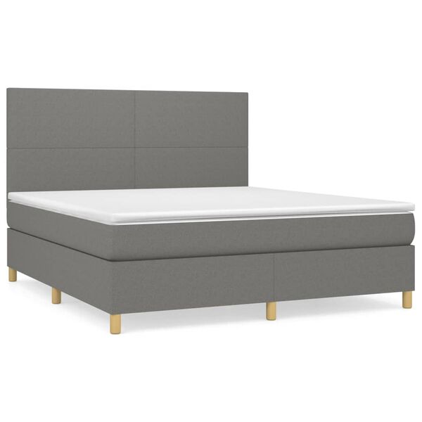 vidaXL Cama box spring con colch&oacute;n tela gris oscuro 180x200 cm