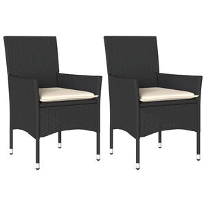 vidaXL Sillones de jard&iacute;n con cojines 2 uds rat&aacute;n sint&eacute;tico negro