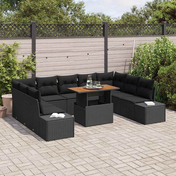 vidaXL Conjunto de Comedor de Jard&iacute;n con coj&iacute;n 10 pcs Negro y Marr&oacute;n