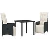 vidaXL Conjunto de Comedor de Jard&iacute;n 3 pcs Negro rat&aacute;n sint&eacute;tico