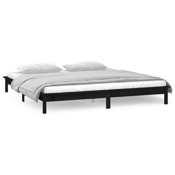 vidaXL Estructura de cama con LED madera maciza negra 160x200 cm