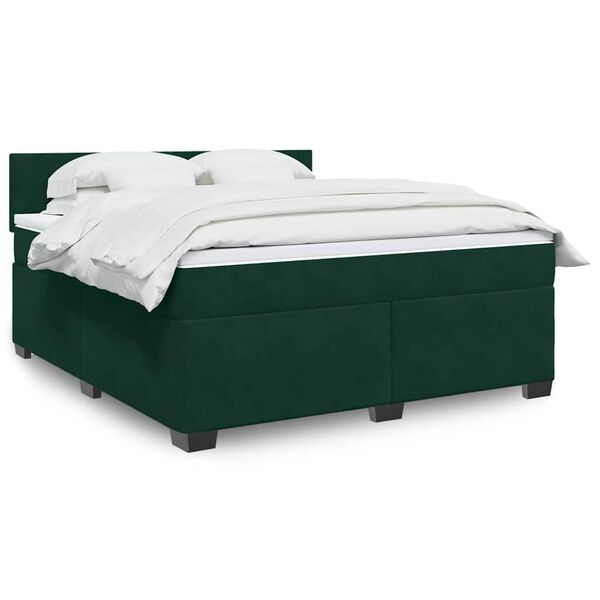 vidaXL Cama box spring con colch&oacute;n terciopelo verde oscuro 180x200 cm