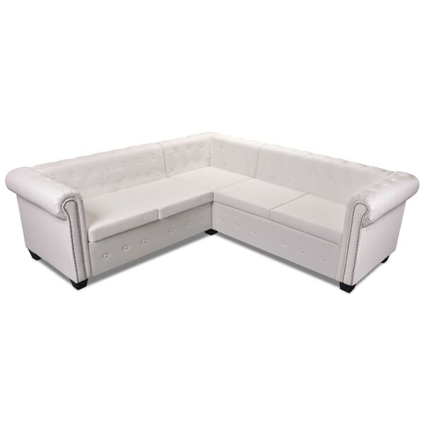 vidaXL Sofá de esquina Chesterfield 5 plazas cuero artificial blanco