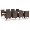 vidaXL Set comedor para jard&iacute;n 9 pzas y cojines rat&aacute;n sint&eacute;tico marr&oacute;n