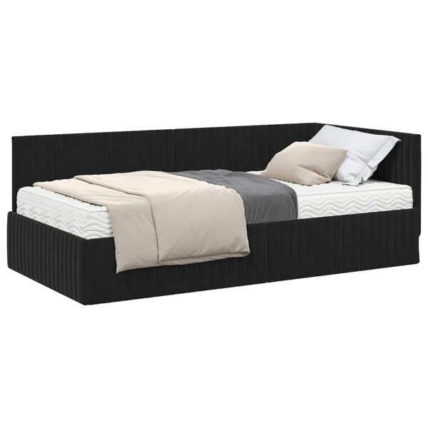 vidaXL Estructura de Cama Esquina con Colch&oacute;n 2 pcs Negro Terciopelo