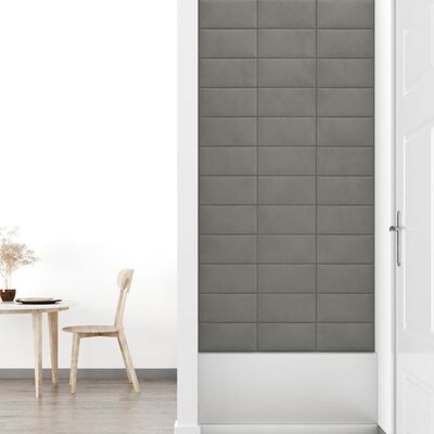 vidaXL Paneles de pared 12 uds terciopelo gris claro 30x15 cm 0,54 m²