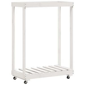 vidaXL Le&ntilde;ero con ruedas madera maciza de pino blanco 76,5x40x108 cm