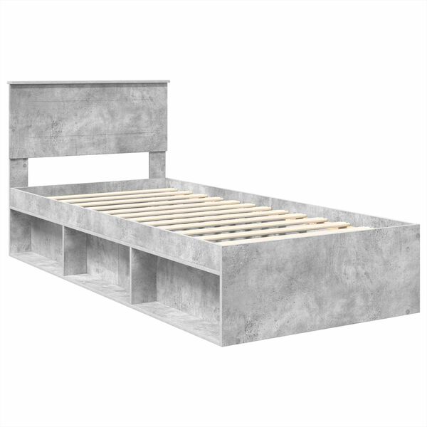 vidaXL Estructura de cama con cabecera Gris concreto 90 x 190 cm